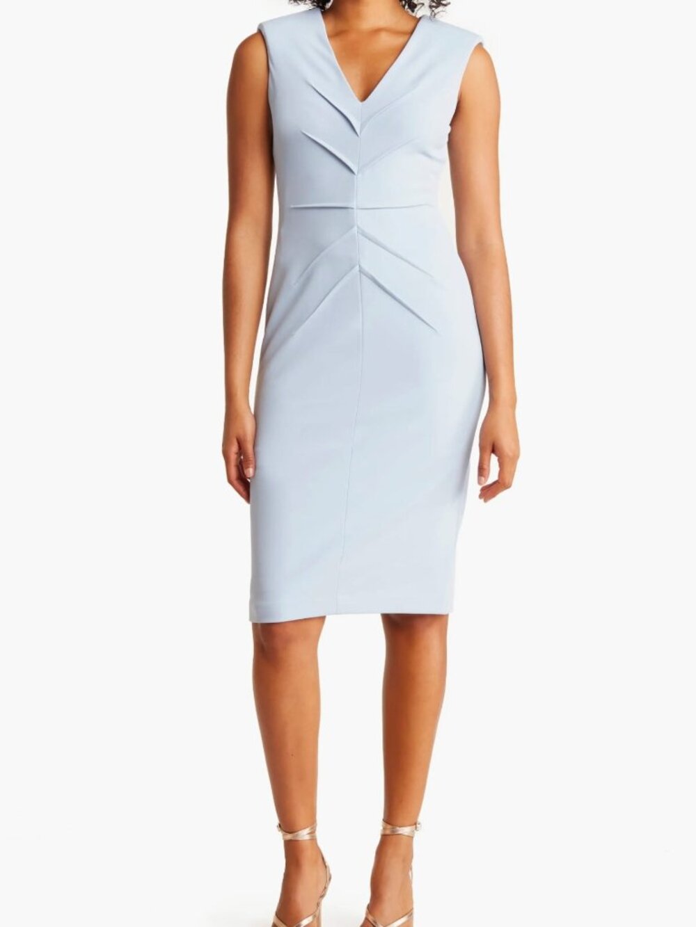 Calvin Klein Shell Pleat Light Blue V Neck Zip Closure Work Dress Size 10 NWT